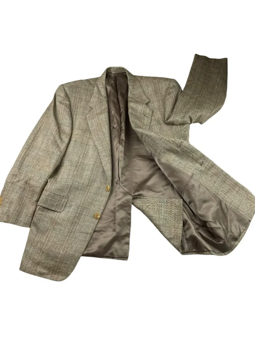 NEW Hickey Freeman Men's Tweed 2-Button Blazer Beige/Green Plaid • 40S US_3